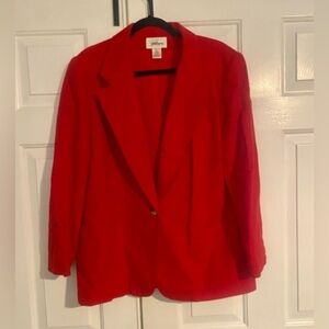 Worthington Wool Blend Red Plus Size Single Button Closure Blazer-size 14